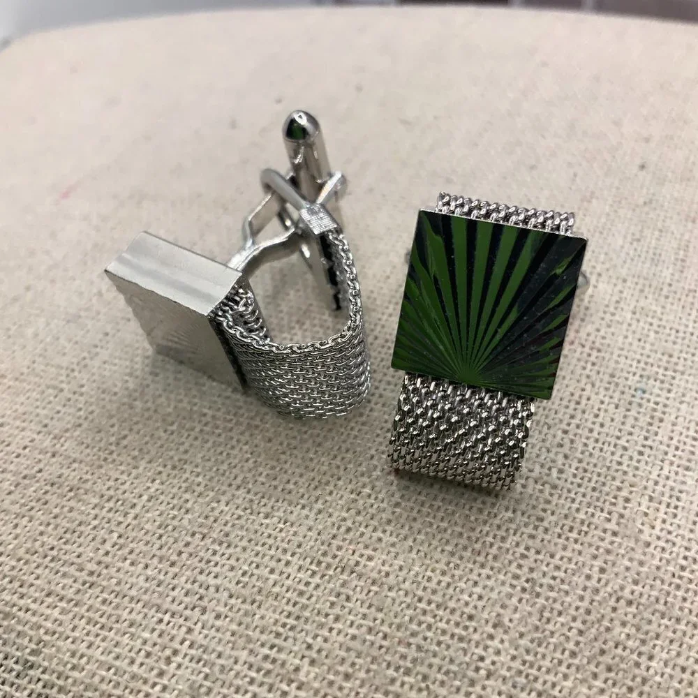 Swank Vintage Silver Tone Mesh Cuff Links
